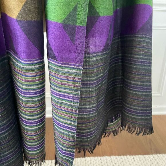 Girnar Shawl Scarf 100% New Wool Purple Green Grey Royal Blue Bronze 28” x 84” - Picture 9 of 9